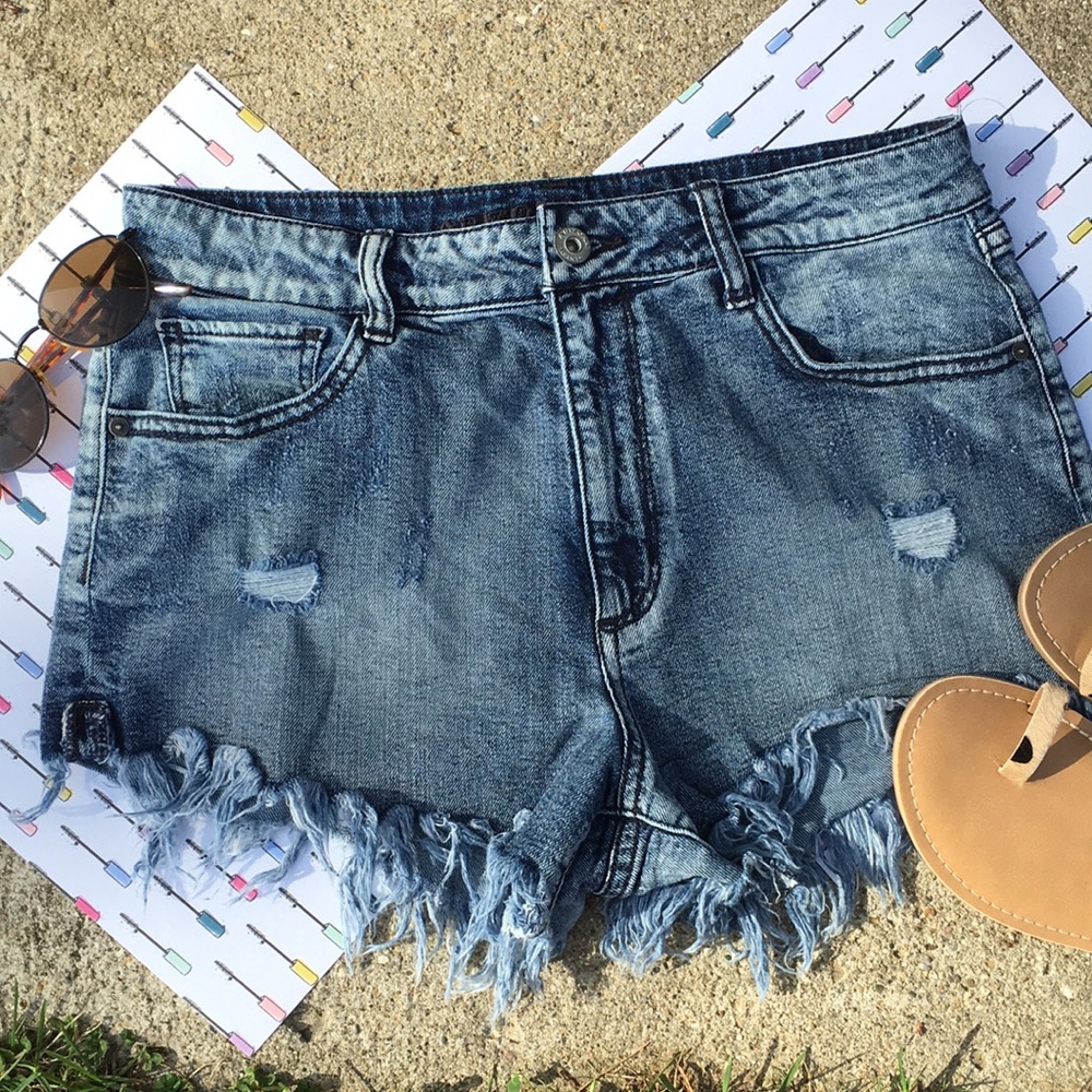 Faded white washed jean shorts